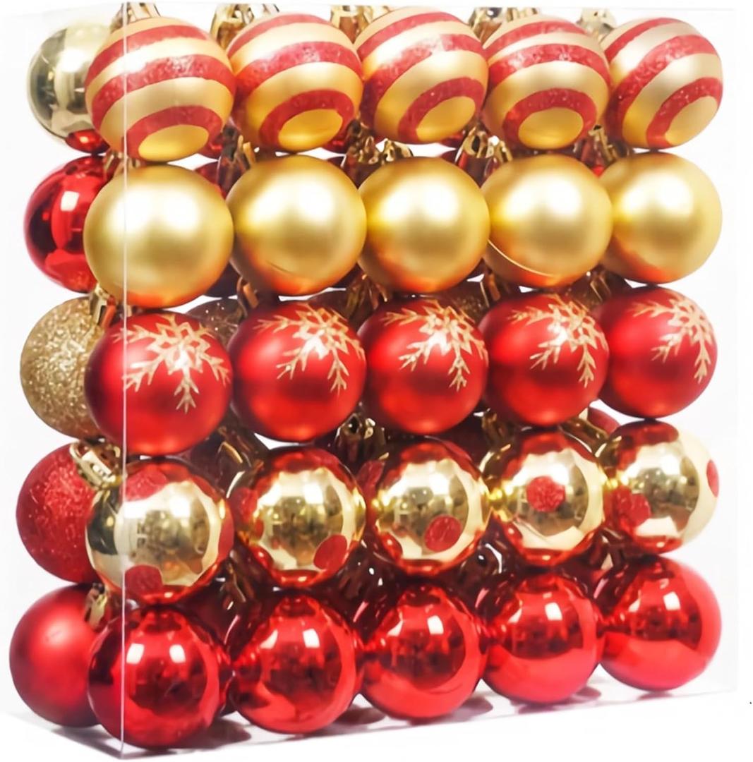 50pcs Christmas Ornaments, Christmas Tree Ornaments, 4cm / 1.6" Christmas Tree Decoration Ornaments Xmas Ball for Xmas Tree Holiday Wreath Garland, Red and Gold