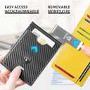 GSOIAX Men's Slim RFID Blocking Leather Wallet with Money Clip Minimalist Carbon Fiber Bifold Credit Card Holder 11 Card Slots Gift Box Included(Carbon Yellow)