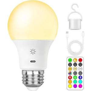 LED Rechargeable Light Bulbs with Remote & Touch Dimmable, E26 Battery Operated Light Bulb for Lamps, RGB 12 Colors, 2600mAh USB Battery Backup Light Bulb with Timer, A19 Small Light Bulbs 1 Pack LED Rechargeable Light Bulbs with Remote & Touch Dimmable, E26 Battery Operated Light Bulb for Lamps, RGB 12 Colors, 2600mAh USB Battery Backup Light Bulb with Timer, A19 Small Light Bulbs 1 Pack