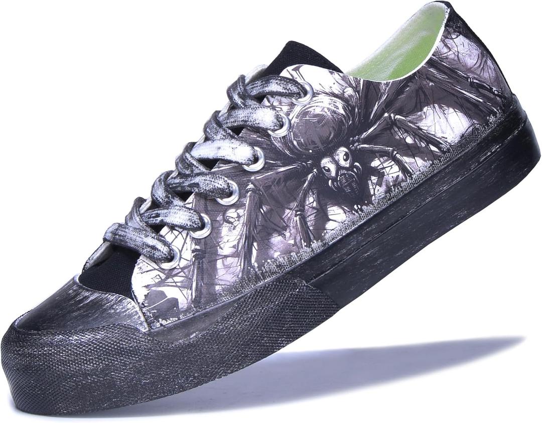 Unisex Spider Web Canvas Fashion Sneakers Vintage Low Top Casual Shoes for Men & Women Comfortable Walking Streetwear