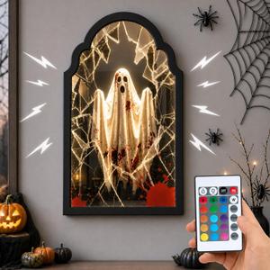 Halloween Ghost Mirror with Led Lights–RGB 4 Colors & Scary Sound