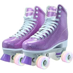 Womens Roller Skates, High Top PU Adult Derby Quad Skates Shoes Outdoor Shiny Double-Row Four Wheels Light Up Leather Rollerskates for Ages 8-50