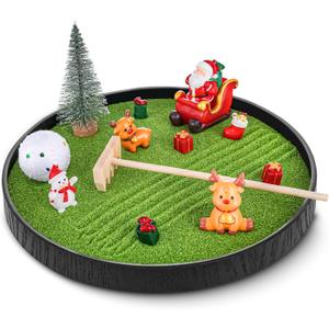 Christmas Zen Garden Kit for Desk 8.2'' Mini Zen Garden Desktop Decor with Christmas Accessories, Home Office Desk Decorations Ideal Holiday Decor Gifts for Family and Friend
