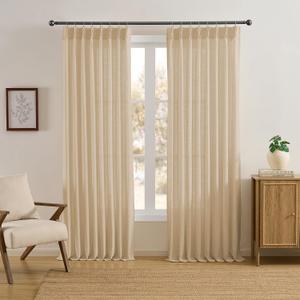 RAIN CITY Pinch Pleated Curtains 90 Inches Long Set of 2, Luxury Thick Linen Drapes Back Tab with Hooks,Light Filtering Window Curtain Panels for Living Room 50 Width 90 Length Khaki
