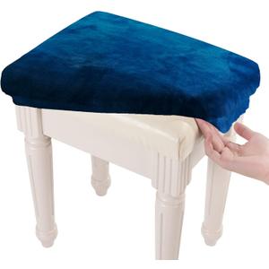 SINOSSO Soft Velvet Vanity Bench Cover, (15"- 19.5") L x (11.8"- 15.7") W Stretch Washable Rectangle Saddle Bar Stool Slipcover, (XS, Navy Blue)