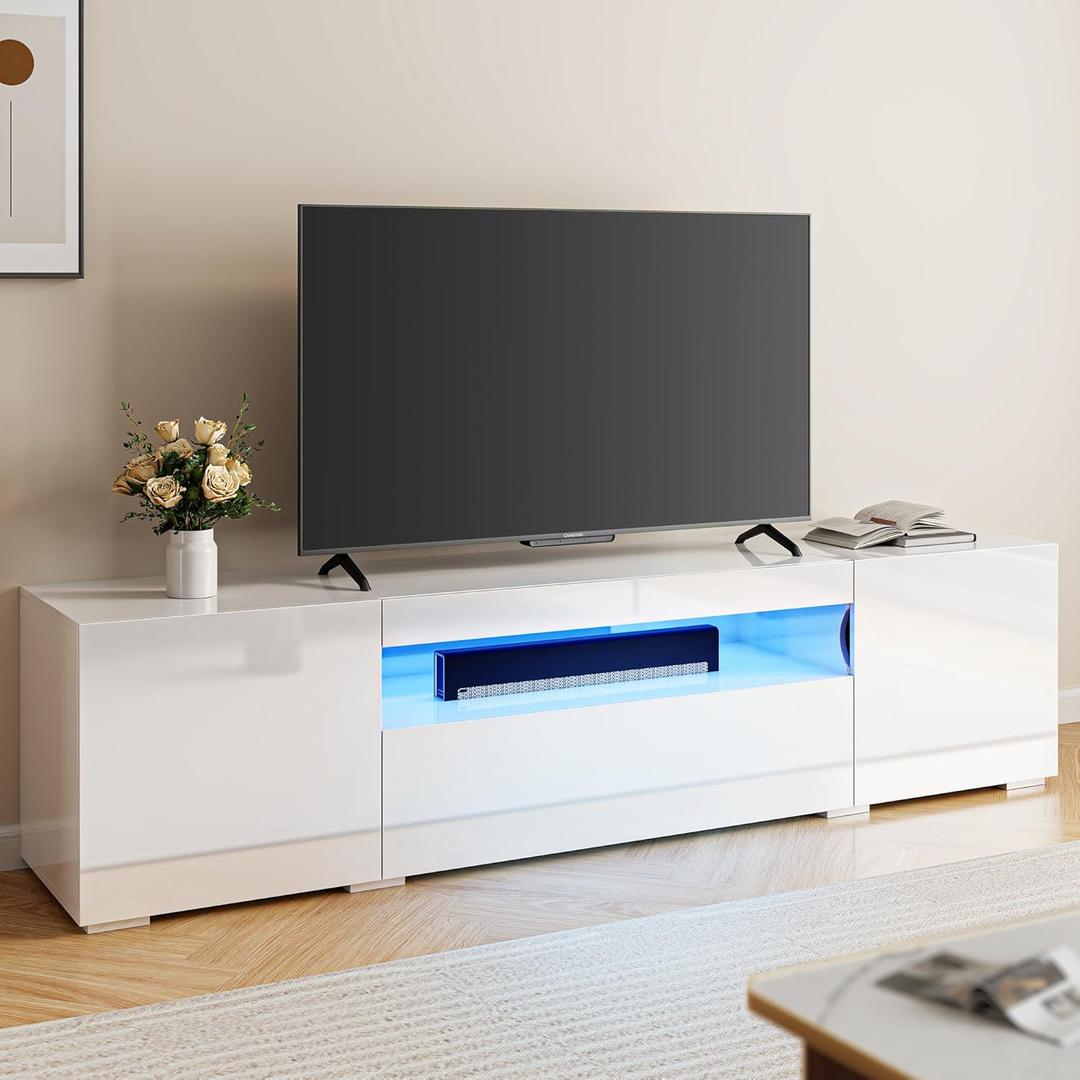 YITAHOME TV Stands for Living Room, 75 inch TV Stand, Entertainment Center with Storage, Modern Television Stands, Led TV Stand, High Glossy Gaming Media Stand, White