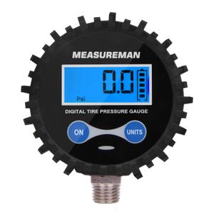 MEASUREMAN 2-1/2" Dial Size Digital Air Pressure Gauge with 1/4'' NPT Bottom Connector and Protective Boot, 0-200psi, Accuracy 1%, Battery Powered with LED Light (Short thread)