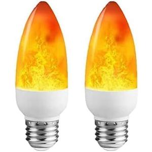 LED Flame Effect Light Bulbs,3 Modes E26 Chandelier Base Flickering Candle Fire Light Bulb for Halloween, Christmas, Party, Porch, Indoor&Outdoor Home Decoration (2 Pack)