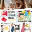Kids Art Easel, Adjustable Wood Chalkboard, Easels for Toddlers | 3-in-1 Magnetic Whiteboard & Chalkboard, 38-51 in Adjustable Height, 17 in Paper Roll, Storage Trays, 54-Piece Math Set, Red, One Size