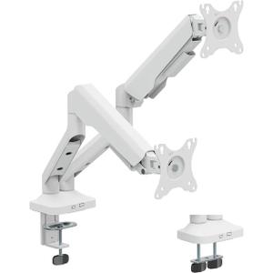 JIEZIKONGJIAN Dual Monitor Desk Mount for 2 Monitors Max 32 inch Screen, Gas Spring Arm, Stand with Clamp/Grommet Mounting Base, VESA 75x75mm & 100x100mm, Mounts Fit 4.417.6lbs Computer, White