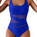 B2prity Women's Mesh One Piece Swimsuit Tummy Control Sexy Bathing Suit Push Up Swim Suit Slimming Swimwear L