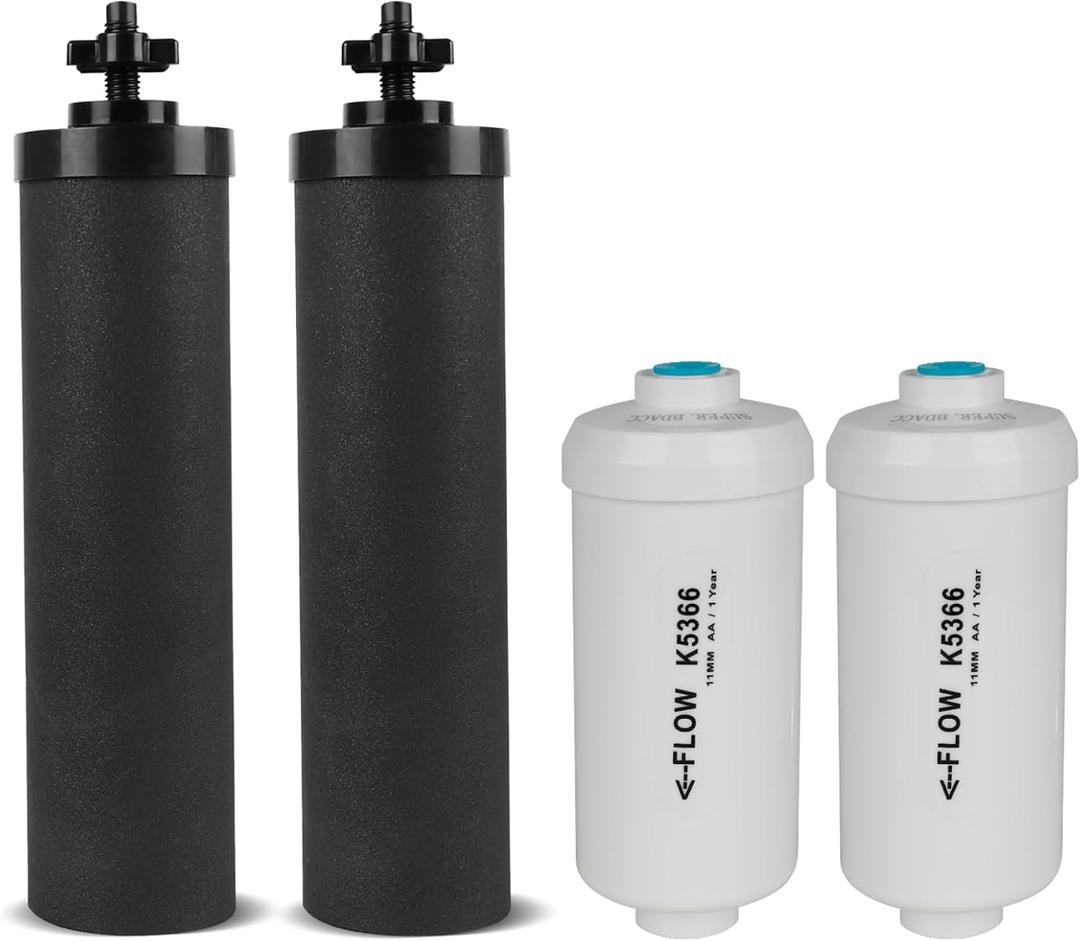 Gravity Water Filter Replacement,for Berkey Black Carbon (BB9-2) Purification Elements and Fluoride Filters K5366 (PF-2) Combo Pack,Compatible with Berkey Filtration System,Pack of 4