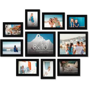 Americanflat Set of 10 Picture Frames with Shatter-Resistant Glass - Gallery Wall Frame Set with Two 8x10, Four 5x7 and Four 4x6 Frames - Signature Collection - Black