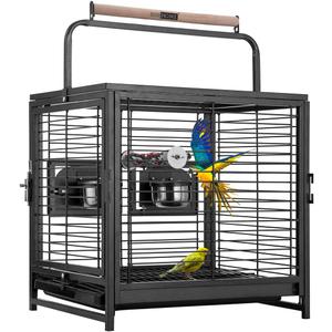 VIVOHOME 19 Inch Wrought Iron Bird Travel Carrier Cage for Parrots Conures Lovebird Cockatiel Parakeets Black