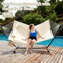 Homgava Two Person Hammock with Stand for Outside Heavy Duty, Outdoor Patio Hammock with Portable Steel Stand, Large Double Hammocks,480lbs Capacity.(Off White)