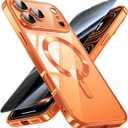 JUESHITUO for iPhone 17 Pro Case with Full Camera Lens Protector(Compatible with MagSafe)(Military Grade Drop Protection) 1X Privacy Screen Protector, Case for iPhone 17Pro, Cosmic Orange