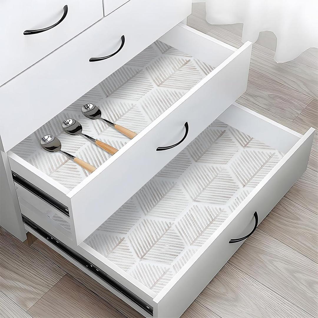 Shelf Liners for Kitchen Cabinets, Non Adhesive and Strong Non-Slip Shelf Cabinet Drawer Liners for Kitchen Wire Fridge, Waterproof Shelf Drawer Liner,Easy to Clean,12IN x 20FT (Geometric)