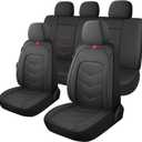 CAROMOP Luxury Faux Leather Seat Covers Full Set,Breathable Seat Covers for Cars,Universal Fits Most Cars, Vehicles,Sedans,Trucks & SUVs.Airbag Compatible (5-Seat Black/Red)