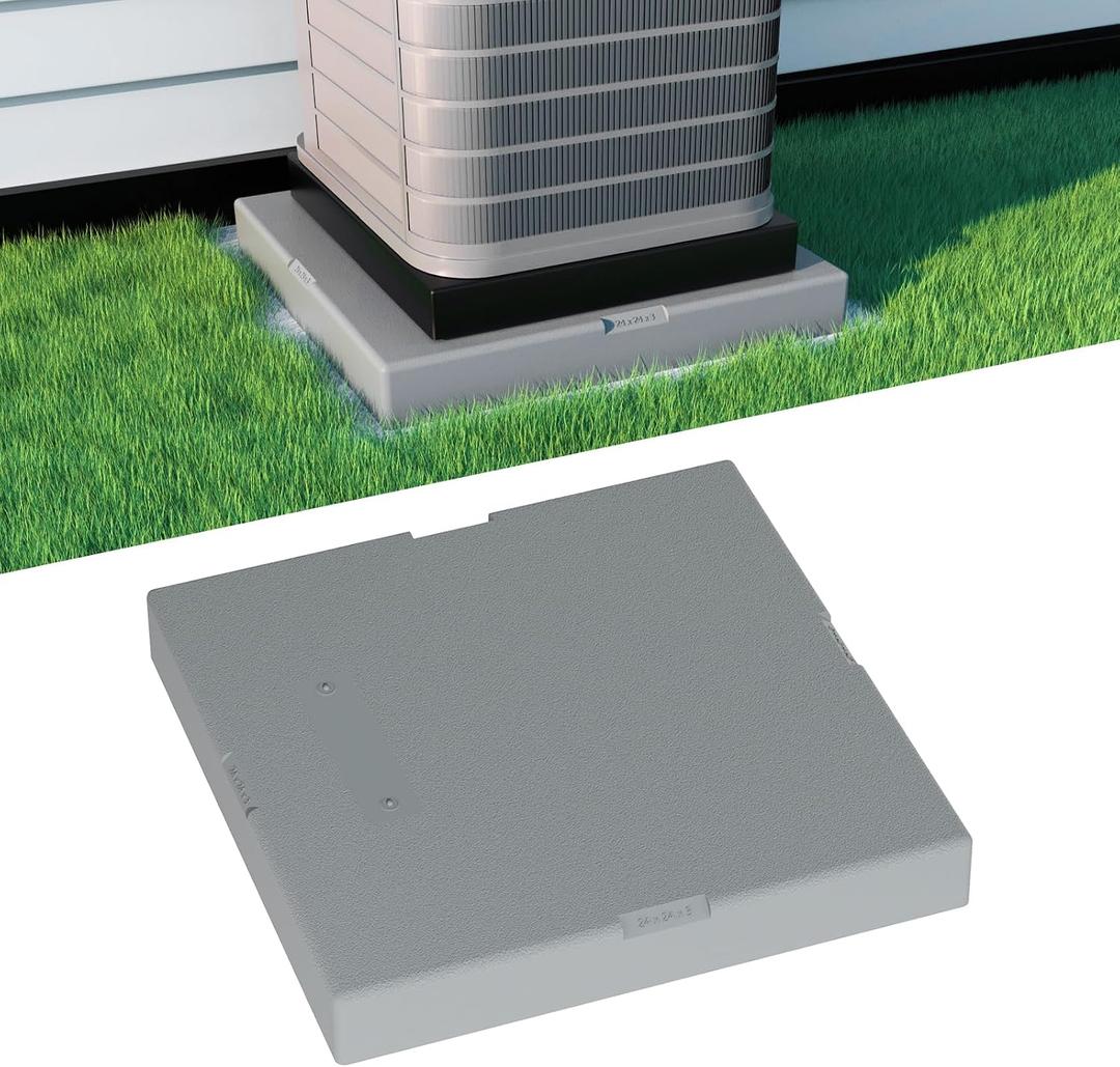 Mini Split Pad for Condenser: Ground Base for Air Conditioner Outdoor Condenser Units, Plastic Equipment Pad for Ductless Minisplit Heat Pump Systems HAVC, Gray, 24'' x 24'' x 3''