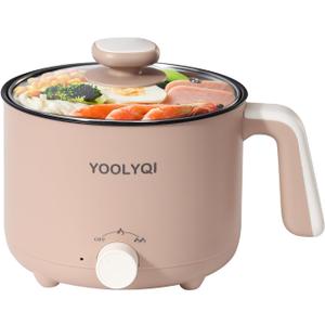 Hot Pot Electric : 1.5L Mini Ramen Cooker with 2 Temp Settings, Portable Lazy Pot Dorm, Office Must Have for Ramen/Noodles/Soup/Oatmeal (1.6 Quarts, Khaki)