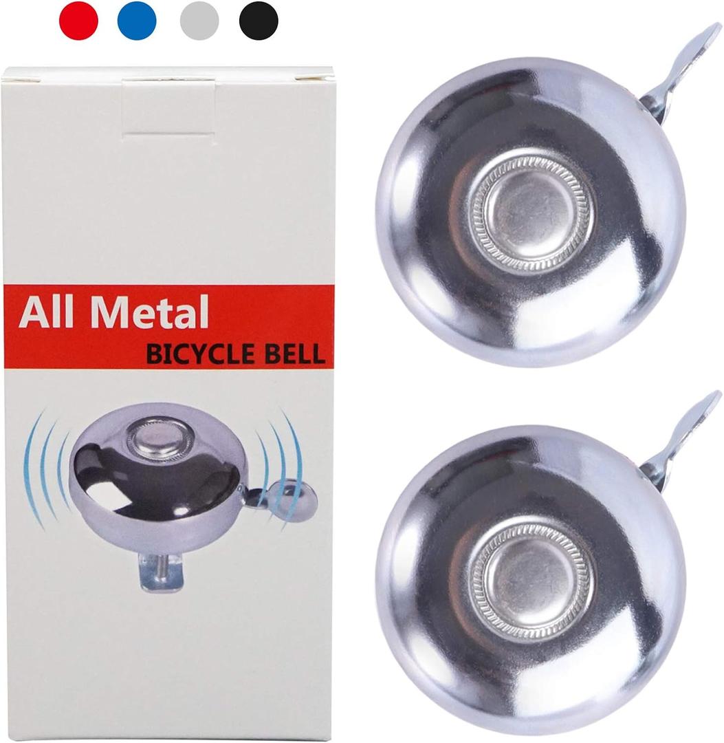 All Metal Bike Bell, 2 Pack Bicycle Bells for Adults Kids Girls Boys, Left Side Mount and Right Handed Bell Fits Handlebars with 22.2mm to 31.8mm Diameters