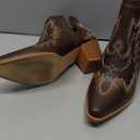 SelRoys Cowboy Boots for Women Cowgirl Ankle Western Embroidered Stitched Pointed Toe Cutout Chunky Heels Short Booties, Brown, (Size 9)