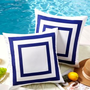 JOJOGOGO 18x18 Navy Blue Frame Outdoor Throw Pillow Covers Waterproof & Sunproof Set of 2, White and Navy Outdoor Decorative Throw Pillows for Patio Furniture Couch and Porch Decor(Without Inserts)