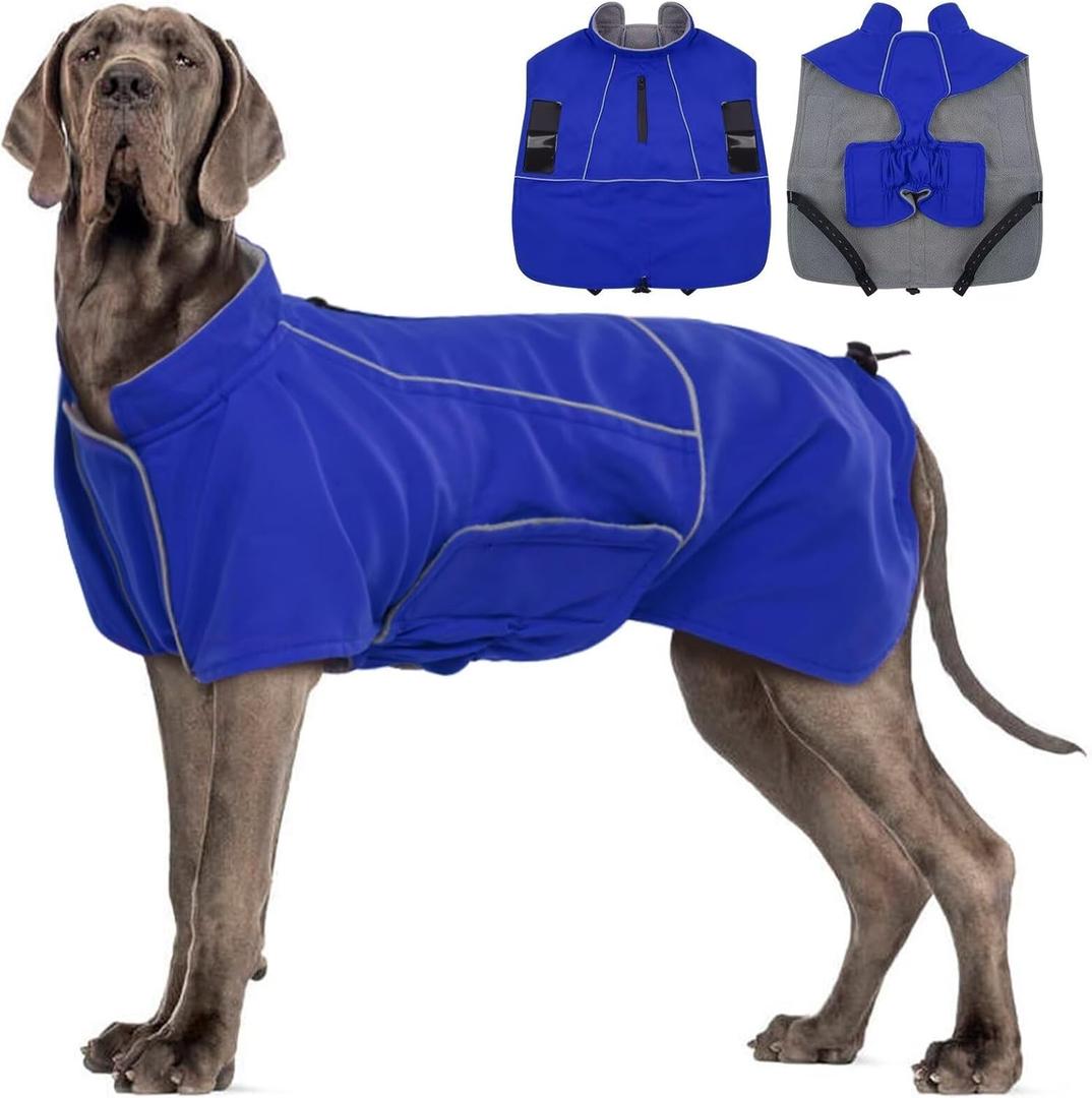 MIGOHI Dog Winter Jacket,Dog Coat Waterproof,4XL Winter Snow Coat with Fleece Lining for Large Dogs Boys Girls,Snowproof Pet Jacket,Great Dane,Mastiff,Blue