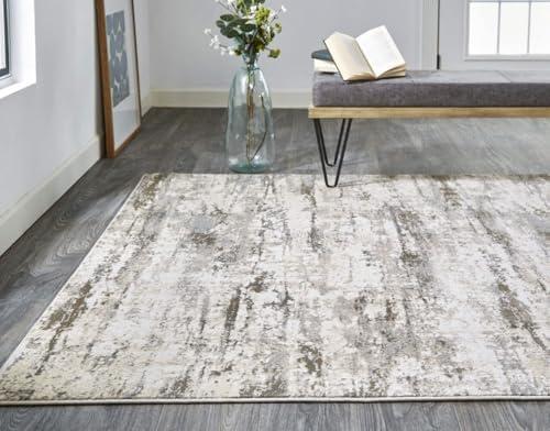 9' X 12' Ivory And Brown Abstract Area Rug