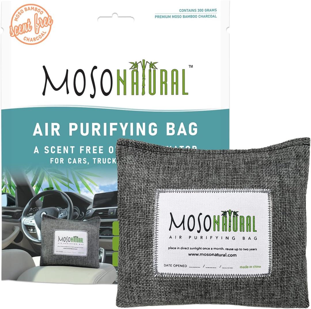 Moso Natural Car Air Freshener and Deodorizer | Long Lasting Bamboo Charcoal Odor Absorber | Non Toxic Odor Eliminator for Cars | Scent Free Air Purifying Bag
