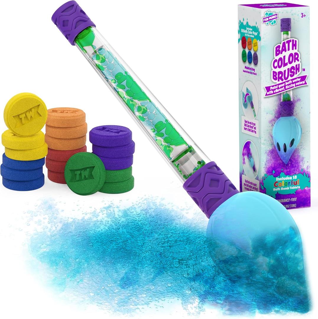 Tub Works Bath Color Brush Kids Bath Bomb Set | Nontoxic & Fragrance-Free | Use Brush to Paint Water with Vibrant, Fizzing Colors | Fun BathBombs for Kids Bath | Creative Bathtub Toys for Toddlers