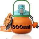 27 oz Aesthetic Water Bottle with Straw and Carry Handle, Chunky Wide Mouth Vacuum Insulated Stainless Steel Flask Taza Easy Carry, Trendy Portable Tumbler for School, Gym, Travel, Orange