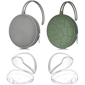 Smlpuame 4 Pack Pacifier Holder Case Set,2 Silicone Portable Pacifier Cover Pouch Bag for Diaper Bags Baby Carriage with 2 Transparent Pacifier Storage Container Box,Easy to Clean,(Green & Grey)