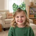 2 x Baby Girl Bows Newborn Headband 0-6 Months Infant Big Bows for Birthday/Baby Shower/Photography/Baby Gifts (Green & four-leaf clover)