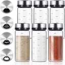 6 Pack Glass Spice Jars, 7 oz Salt and Pepper Shakers with Adjustable Pour Holes - for Seasonings, Herbs, Powders, Glitters