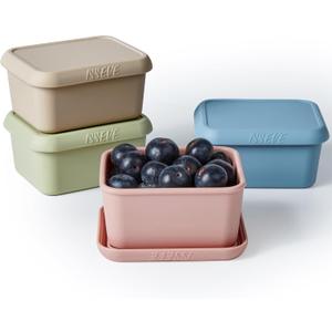 ISSEVE 8oz Silicone Snack Containers for Kids, 1 Cup Reusable Small Containers with Lids, Leak Proof Silicone Food Storage Containers, Kids Lunch Box for Daycare, School, Travel (4)