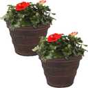 Sunnydaze 13-Inch Laurel Large Plant Pot - Polyresin Round Outdoor Planter with Drillable Drainage Holes - 2 Pack - Rust
