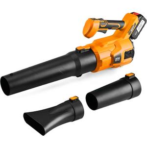 Cordless Leaf Blower and Snow Blower with 2 * 4.0Ah Batteries - All-Season Lawn, Patio, Walkway and Snow Removal. Powerful 2-Speed Motor, Extended Nozzle, Ergonomic Handle(Orange)
