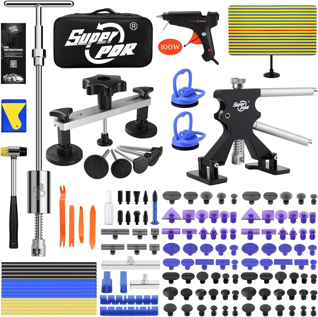 Super PDR Car Dent Puller Kit, 169PCS Paintless Dent Removal Kit, Hail Dent Repair Kit Can Removal 99% of Car Dents in 30 Minutes for Repairing Big Dents, Small Dents, Dings and Hail Damage (For 0.2" to 12" Dents)