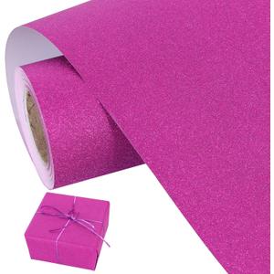 BEISHIDA Hot Pink Glitter Gift Wrapping Paper Roll Solid Color Sparkle Bulletin Board Paper Christmas Gift Wrap Paper for Flower Wrapping Wedding Birthday Graduation Gift Wrapping (17inchesX32.8ft)