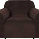 H.VERSAILTEX Stretch Velvet Armchair Cover Couch Covers 1 Cushion Chair Slipcover for Living Room Furniture Cover Crafted from Thick Comfy Rich Velour (Chair 31"-49", Chocolate)