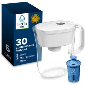 Brita Small 6 Cup Denali Water Filter Pitcher with 1 Brita Elite Filter, Made Without BPA, White