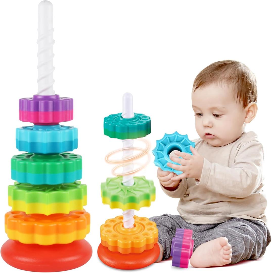 Baby Spinning Stacking Toys for Toddlers 1-3, Spinner Ring Stacker, Montessori Toys for Babies 6-12-18 Months, Autism Sensory Learning Toy, 1 2 3 Year Old Girl or Boy Christmas Birthday Gifts