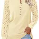 TICTICMISS Women's Lace Long Sleeve Shirts Henley Crewneck Tops Business Casual Fall Blouses Size 2XL