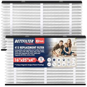 BETTFILTER 2 Pack 413 Replacement Filter Compatible with AprilAire Whole House Air Purifiers Models: 1410, 1610, 2140, 2400, 2410, 2416, 3410 and 4400, MERV 13 Furnace Filters, 16x25x4 Air Filter