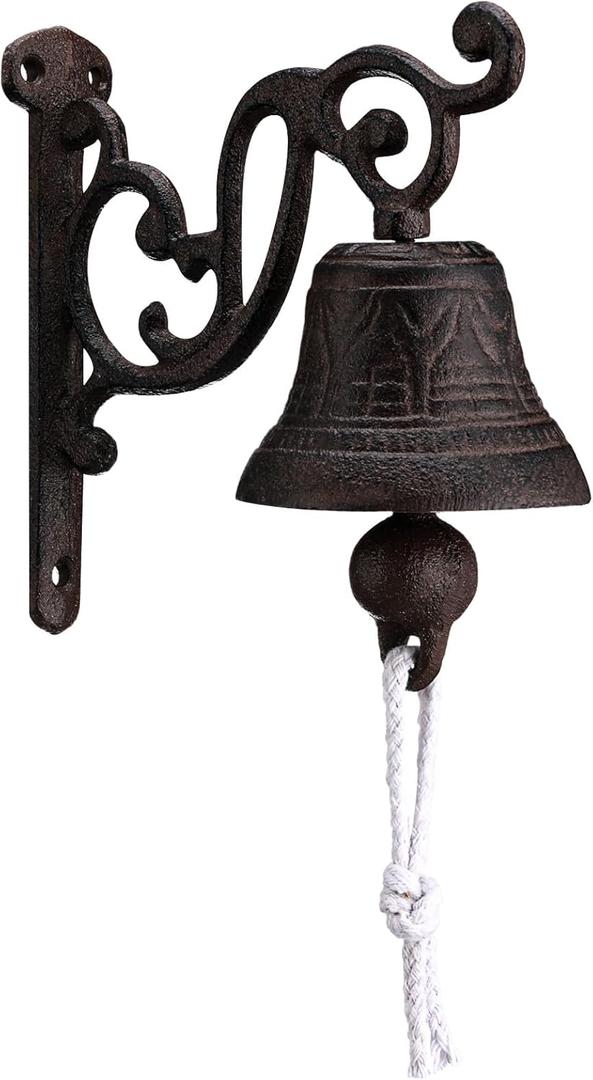Blulu Outdoor Dinner Hanging Bell Cast Iron Wall Mounted Bell Large Heavy Duty Rustic Vintage Doorbell for Outside Front Door Garden Home Decor, Clear Sound(Classic Style)