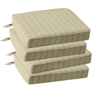Outdoor Square Corner Seat Cushion, 19"x19"x3", Set of 4, Non Slip Seat Cushion Pads with Removable Cover for Patio Furniture, Garden Yard Lawn, Beige Brown Stripe