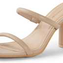 Arromic Women's Heeled Sandals Square Toe Two Strap Block Heels for Women Comfortable Strappy Heels Slip on Heeled Sandals for Women Dressy (6.5, Nude)