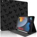 TopPerfekt for iPad 9th / 8th / 7th Generation 10.2 Inch 2021/2020/2019 Case, Black Bow Cute Chic Adorable with Pencil Holder for Kids, Boys, Girls, Anti-Slip, Anti-Shock, Black Bow