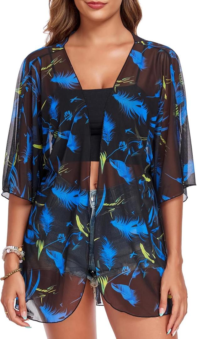 RELLECIGA Beach Cover Up for Women Swimsuit Kimono Cardigans Loose Casual Bathing Suit Coverups (S)